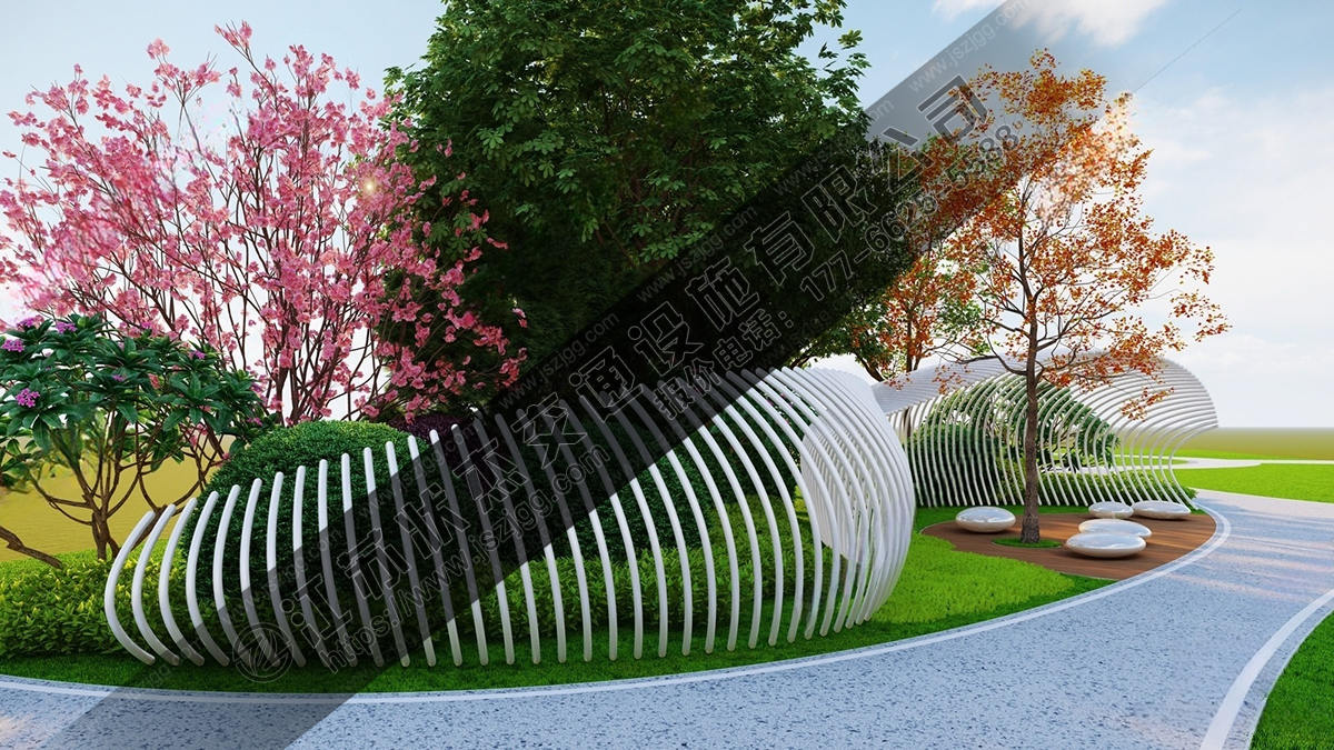 公園弧形鋼結(jié)構(gòu)休閑廊架設(shè)計(jì)圖片